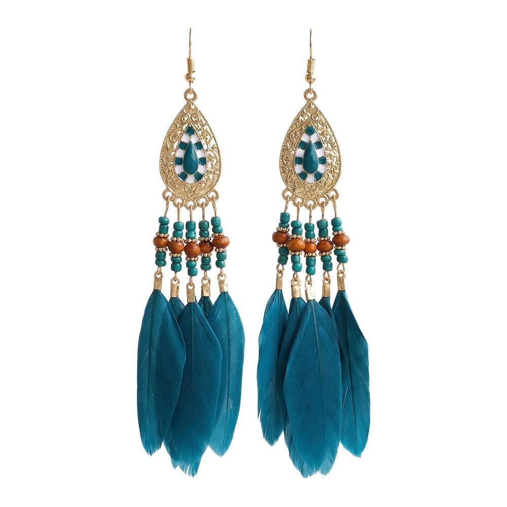 Retro Ethnic Style Beaded Earring Tassel Hanging Drop Earrings Boho Long Tassel Earring  Women