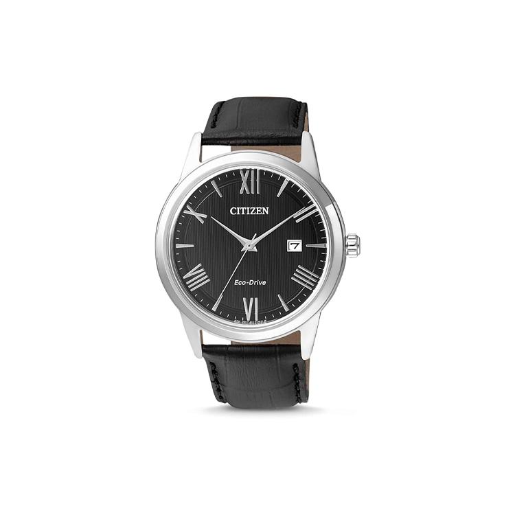 CITIZEN Ecology Drive Collection 30m Water Resistant Quartz Movement Genuine Leather Strap Watch AW1231-07E Black Dial