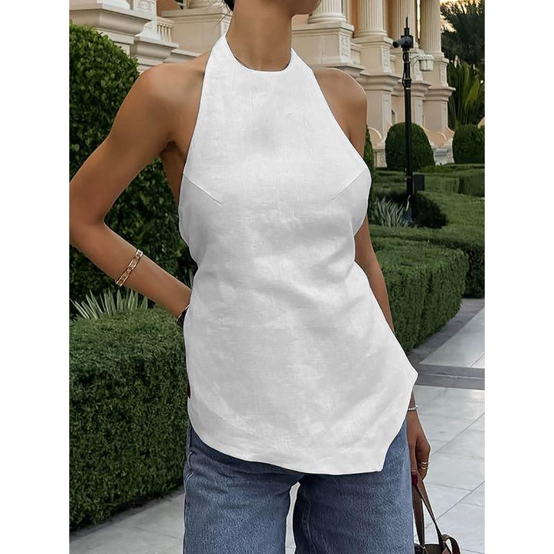 European and American Sleeveless Top Women White Design Sense Backless 2025 Casual Vest All-Matching Summer Vacation