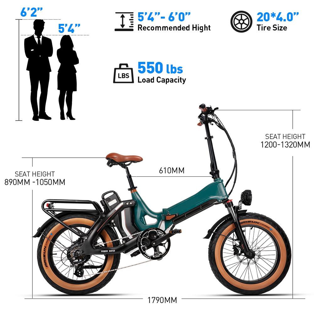 Electric Bicycle Foldable MIHOGO 20" 1000W Motor Top Speed 40Km/h 48V 29AH Max Range 268Km Load 120Kg 7 Speed ONE