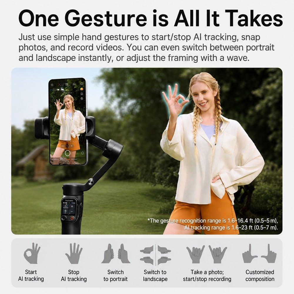 hohem iSteady V3 Ultra AI Auto Tracking Smartphone Gimbal Stabilizer 3-Axis with 1.22 inch Smart Touch Color Screen Composite Fill Light Wireless
