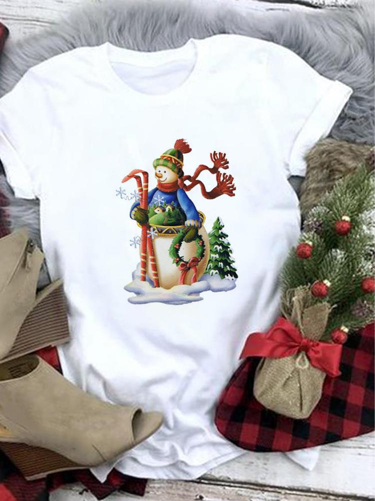 Lovely Merry Christmas Funny Trend T Shirt Women Short-Sleeved Print Tee Shirt Female Trend Clothing Women Casual Graphic Tee
