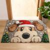 Artificial Fur Floor Mat Cartoon Deer Dog Pattern Christmas Themed Non-slip Rug Living Room Bedroom Kitchen Decor