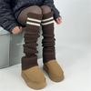 Women Ribbed Knit Stacked Long Boot Socks Double Striped Over Knee Leg Warmers