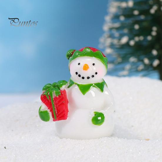 Healing Desktop Figurines 2Pcs Christmas Mini Snowman Figurines, Winter Tiny Resin Decoration, Xmas Micro Holiday Gift Box Fillers Landscape Ornament