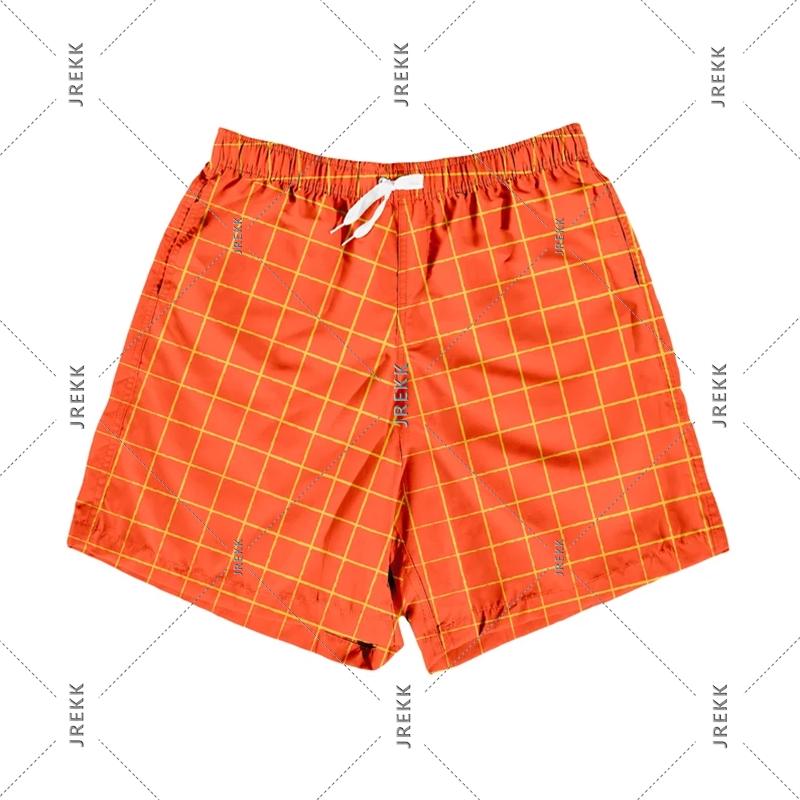 Paisley Fashion Beach Swim Shorts For Men 3D Print Quick Drying Drawstring Board Shorts Simple Square Plaid Surf Swim Trunks
