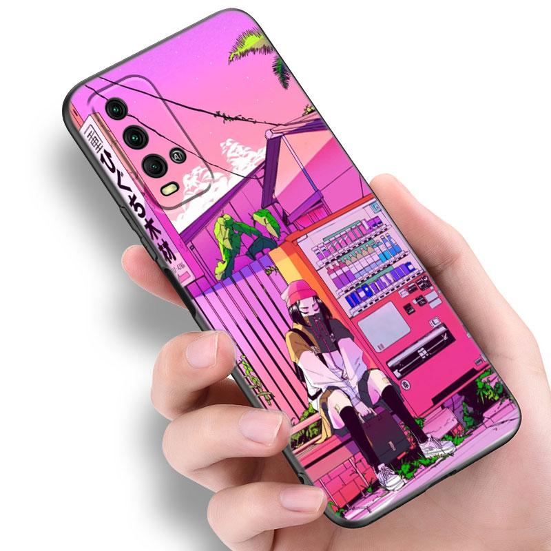 Anime Vaporwave Glitch Phone Case For Xiaomi Redmi Note 5 6 9T K20 K40 K50 Pro 7A 8A 9A 9C 9i 10A 10C A1 S2 TPU Black Cover
