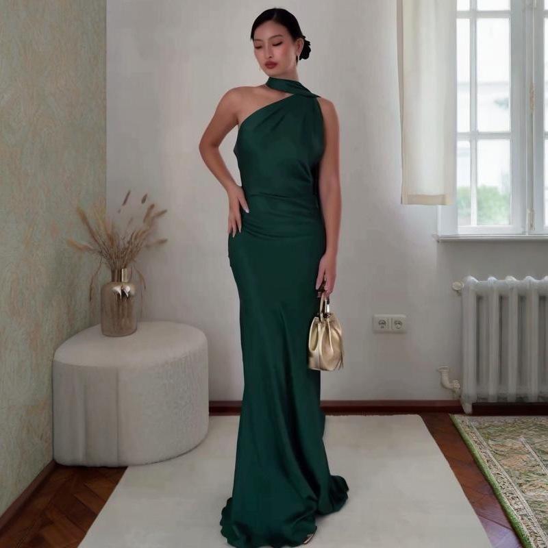 Elegant Off-the-Shoulder Backless Criss-Cross Halter Neck Fishtail Evening Dress