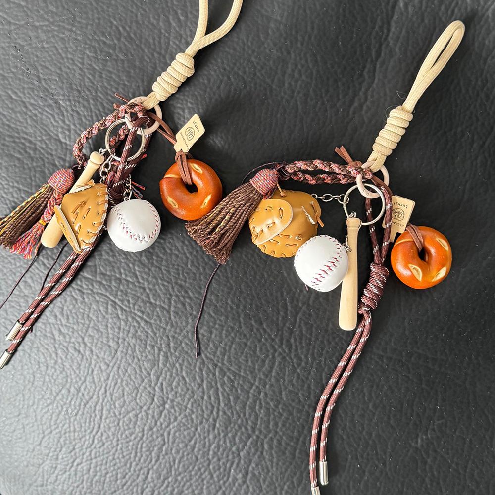 Handmade Braided Rope Bag Pendant Keychain Creative Bread Chocolate DIY Charms for Women Girl Handbag School Bags Accessories
