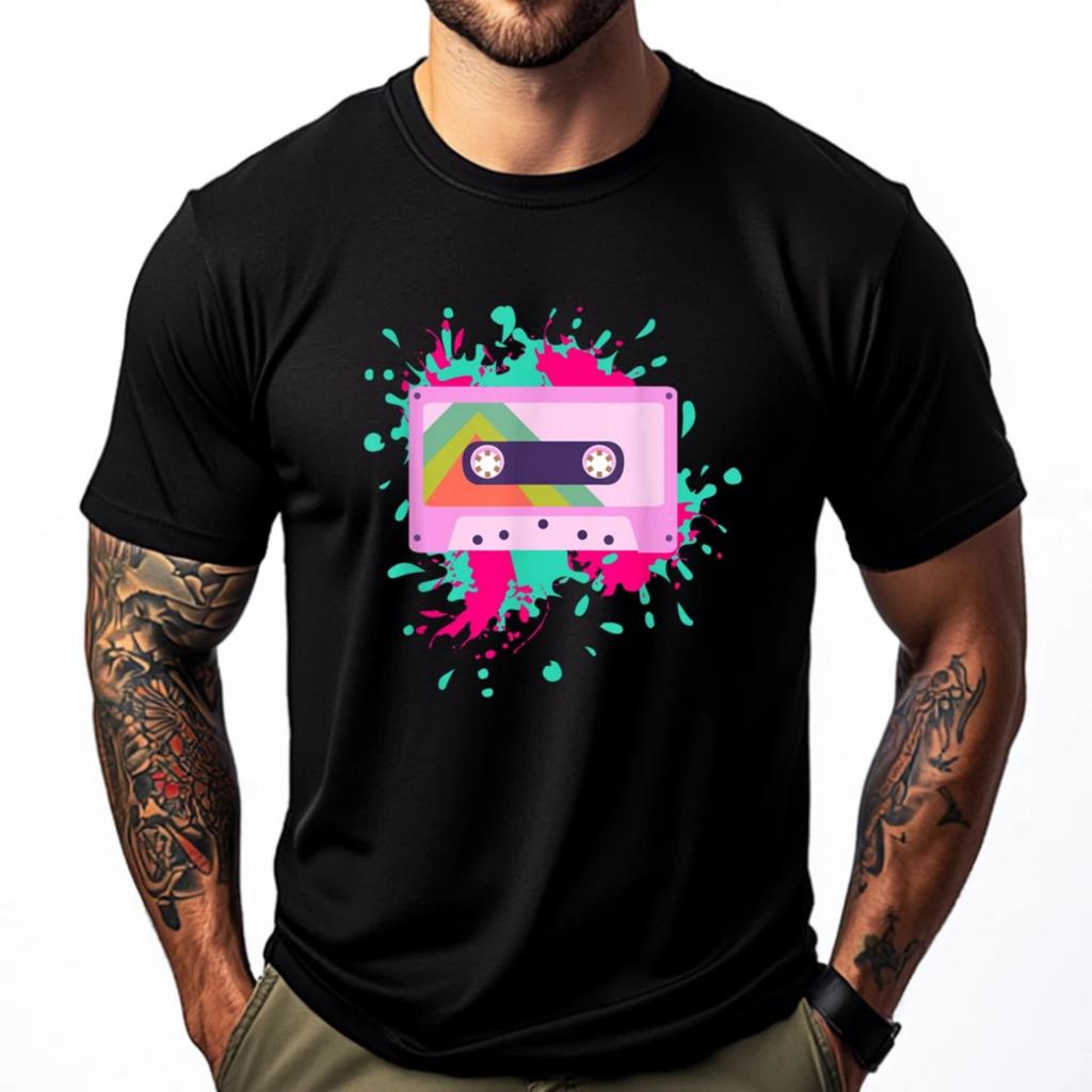 Retro 80s 90s Cassette Tape Splash Mixtape Black Graphic T Shirts T Shirts For Men Black T Shirt T Shirt Men National Flag Day