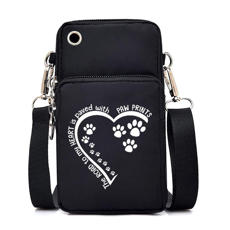 Dog Cat Paw Graphic Women's Mobile Phone Bag Harajuku Cartoon Female Handbag Animal Paw Lovers Small Crossbody Bags Mini Purse