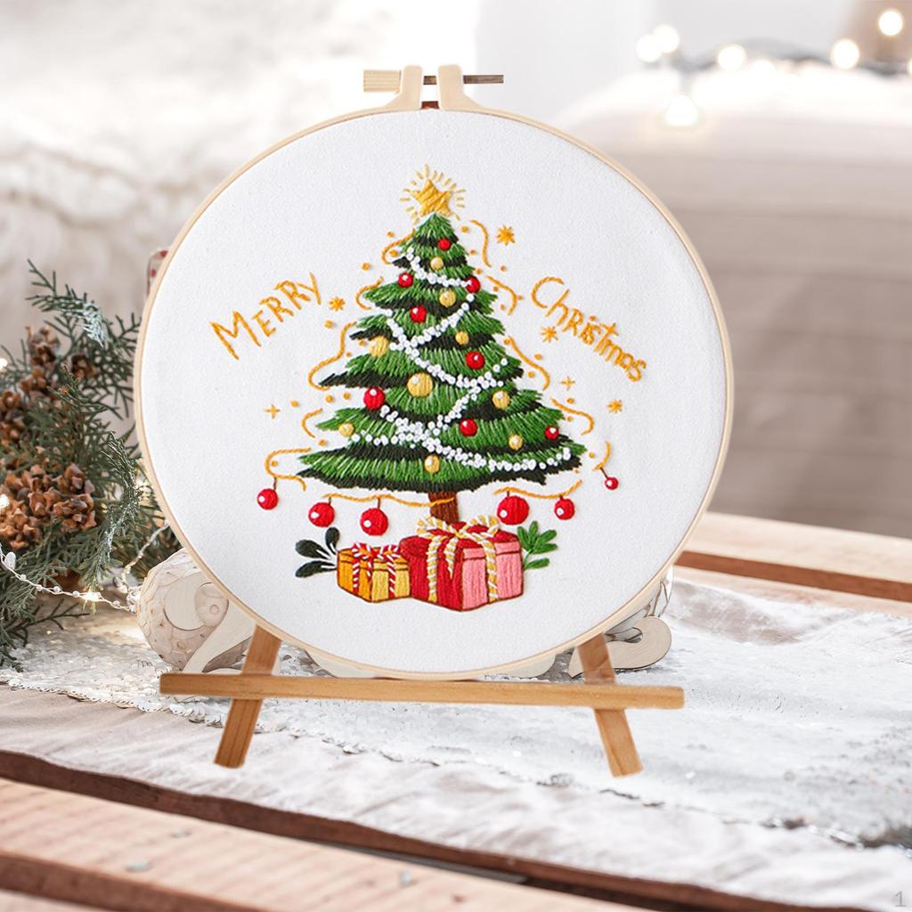Christmas Embroidery Kit Craft Set for Adults Xmas Gift Home Decoration Including Threads Hoop