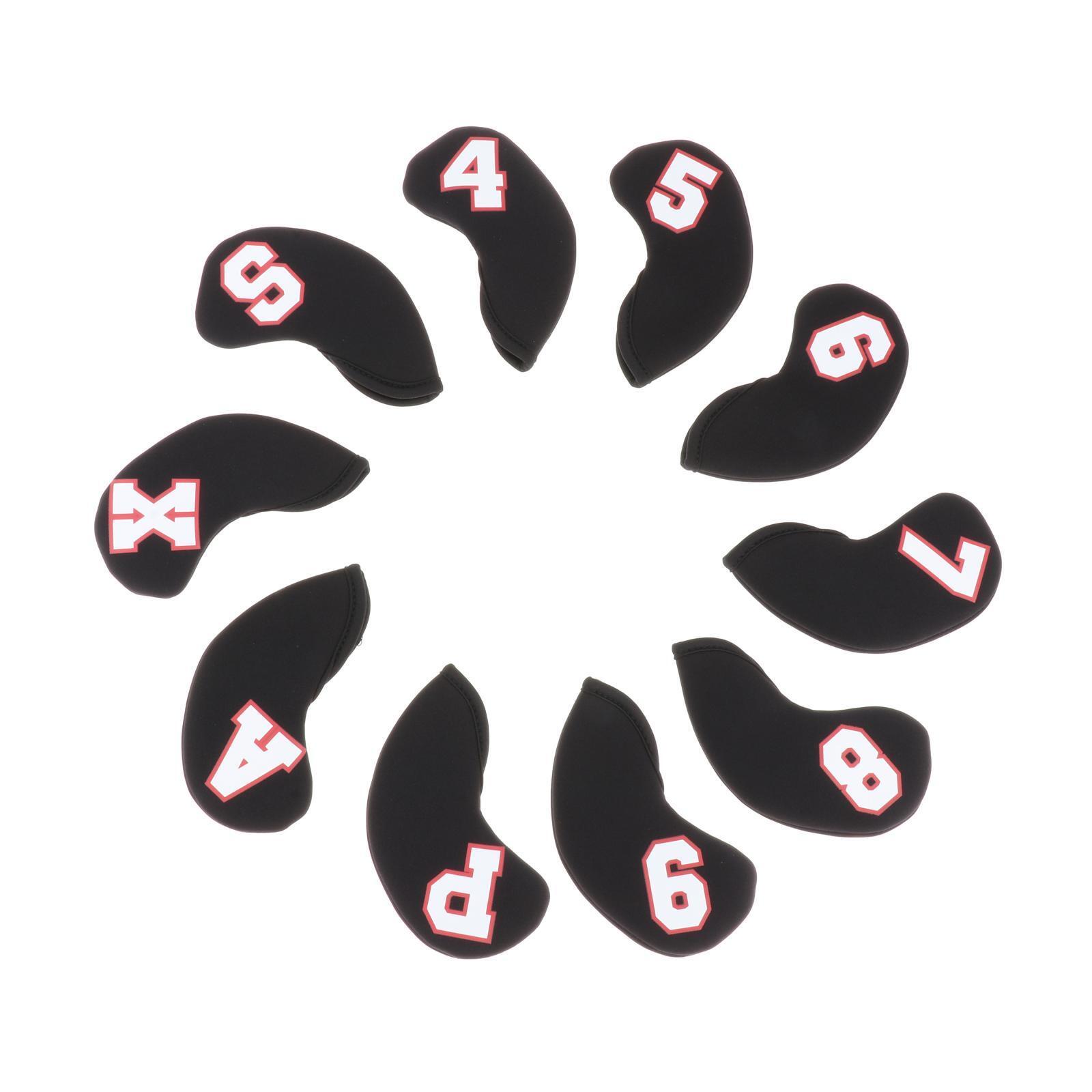 

10Pcs Golf Iron Headcover Waterproof Head Cover Golfer Protection 4-9,A~X Black Red