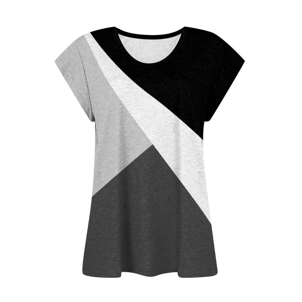 Dámský ležérní top s V-výstřihem, potiskem, volný pulovr, tričko s krátkým rukávem