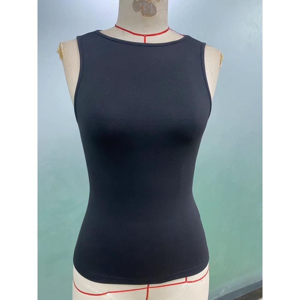 Women's Round Neck Sleeveless Slim Fit Tank Top Solid Color Stretchy Casual Vest