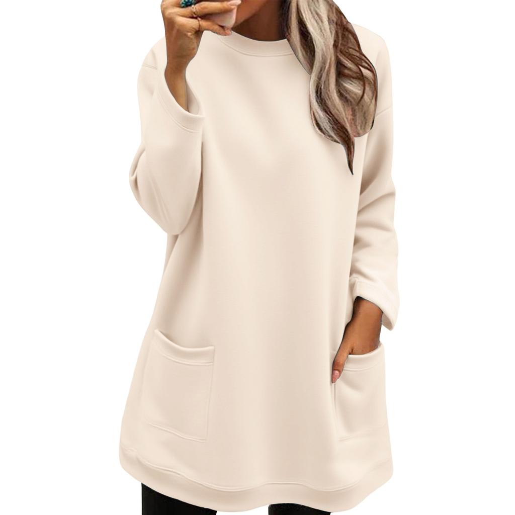 Women's Long-sleeved Loose Fashion Pocket Pullover Round Neck Long Sweatshirt