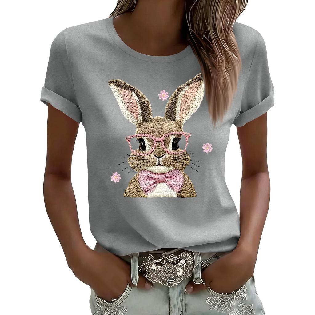 Women's Casual Printed T-Shirt Round Neck Pullover Short Sleeve Top