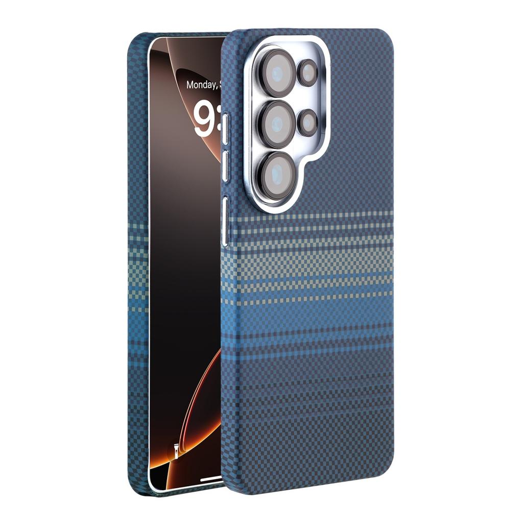 Funda de Carga Inalámbrica con Patrón de Fibra de Carbono y Kevlar para Negocios para Samsung S26 Ultra S25 S24 Ultra para MagSafe Cubierta Fina Anticaídas