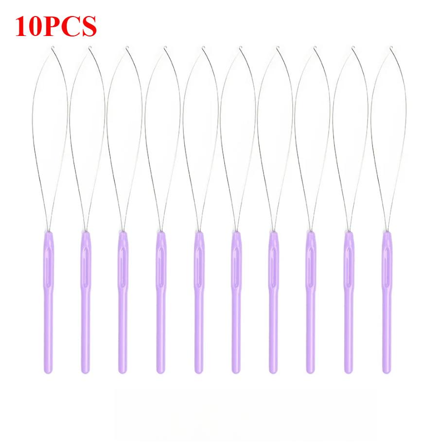 10 pcs Hair Extensions Loop Needle Pulling Hook Tool Needle Threader Loop Tool for Silicone Microlink Beads