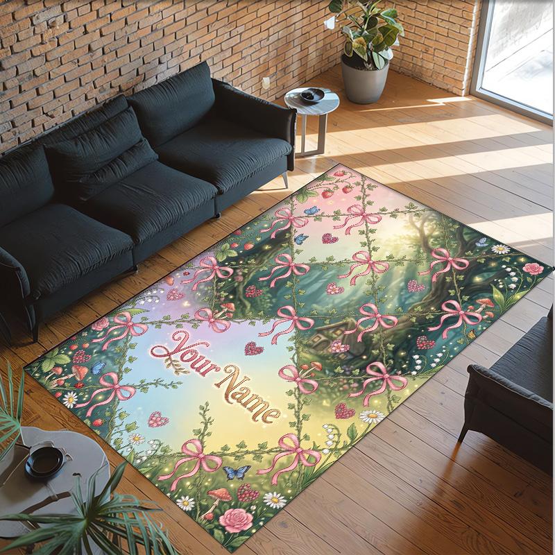 Forest Theme Crystal Velvet Floor Rug Personalized Custom Name Text Warm Carpet Home Decoration