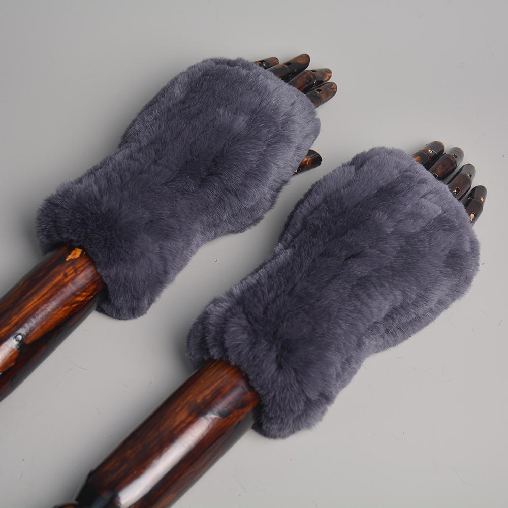 New Women 100% Real Genuine Knitted Rex Rabbit Fur Mittens Winter Warm Lady Real Fur Fingerless Gloves Handmade Knit Fur Mitten
