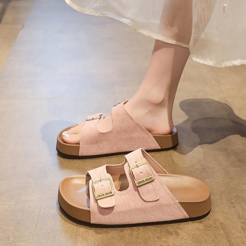 Thick-soled one-word slippers for women to wear new summer height-increasing casual sandals vacation beach shoes