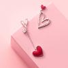 925 Silver Red Asymmetric Love Heart Earrings Sweet Peach Jewelry For Women Wedding Party Fashion