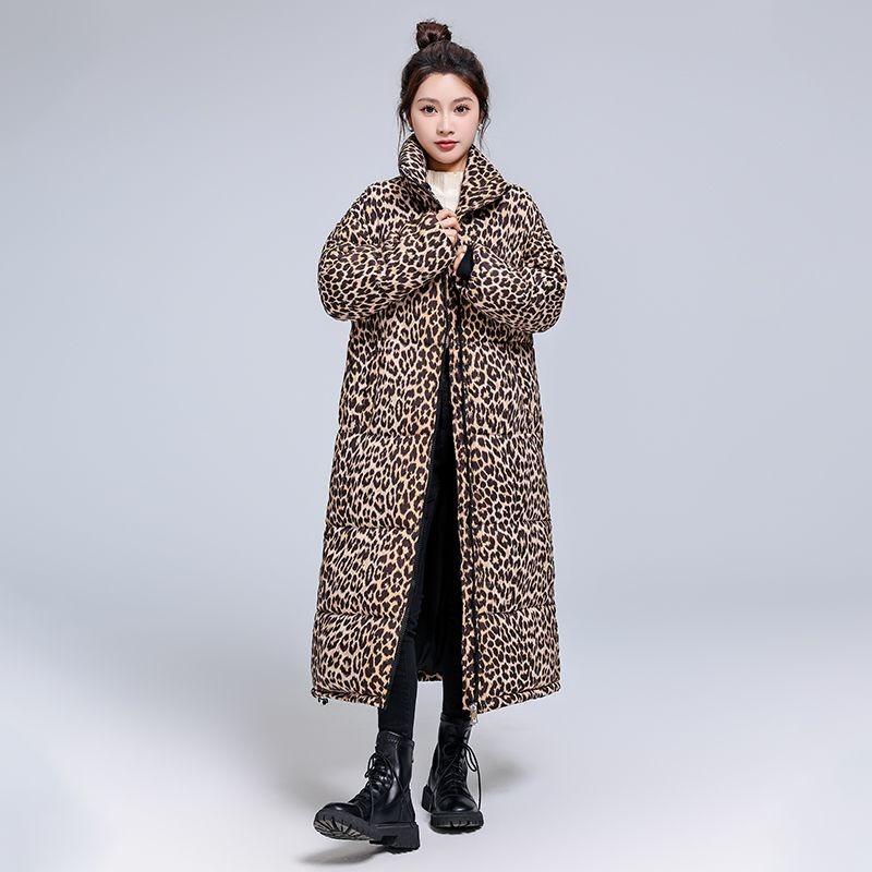 0 season down over the knee cotton clothes leopard print warm cotton clothes plus size jacket