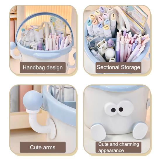 Cute Cartoon Desktop Pen Holder Large Capacity Portable Organizer for Students Office Multi-Function Stationery Storage Box for Pens Markers Scissors