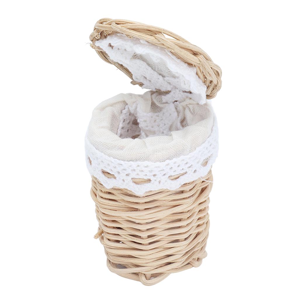 1/12 Doll House Basket Decoration Mini Bamboo Basket Doll House Accessory Lace Bamboo Basket