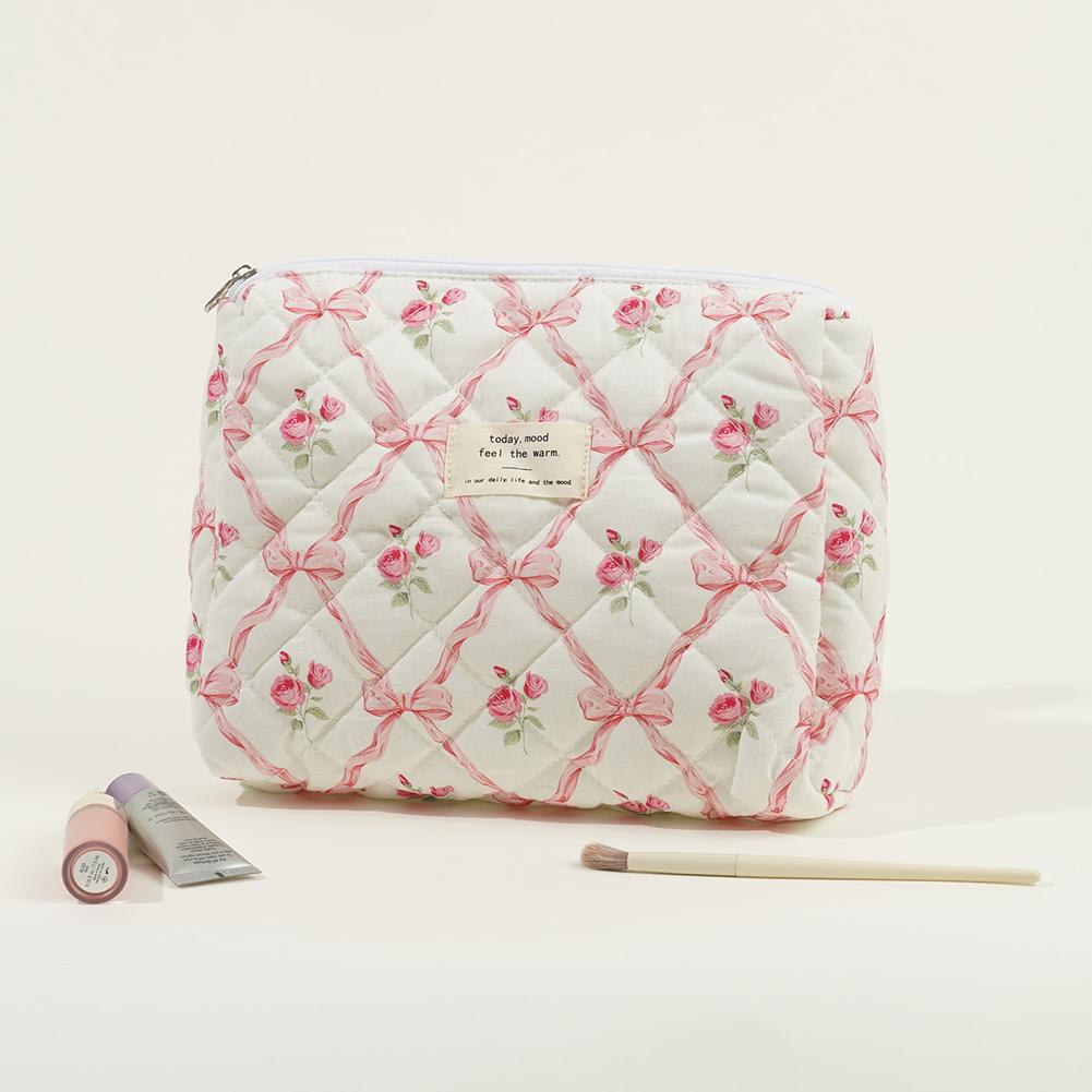 3Pcs Makeup Bag Set Cosmetic Organizer Bag Large Capacity Quilted Portable Cosmetic Pouch Aesthetic Cotton for Outdoor Travel