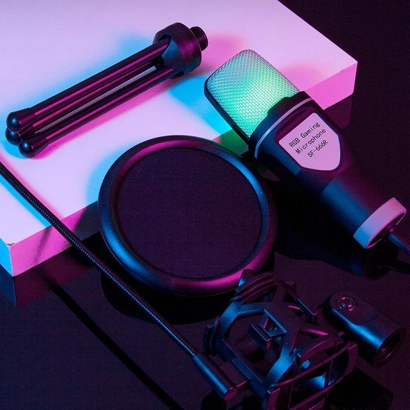 Free Shipping USB Microphone RGB Microfone Condensador Wire Gaming Mic for Podcast Recording Studio Streaming Laptop Desktop PC