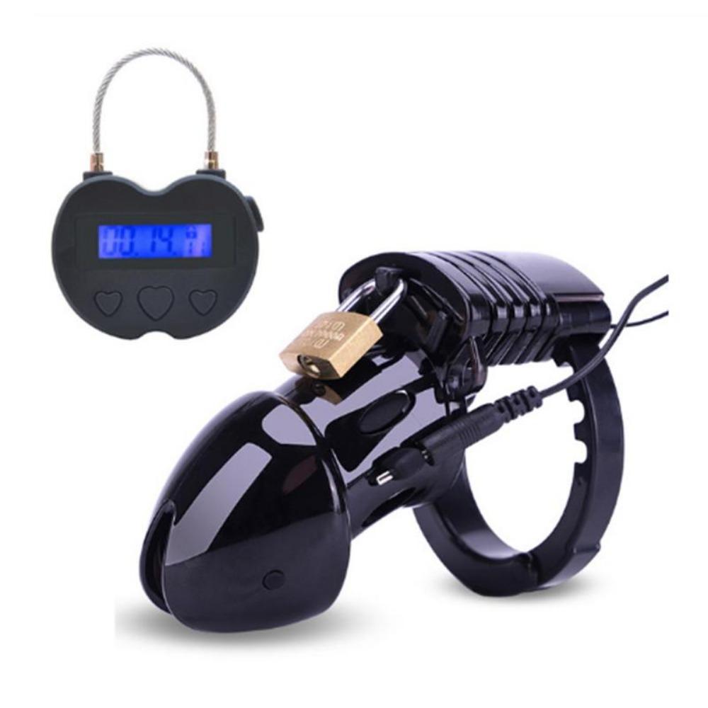 Timer-Schloss Keuschheitsgürtel Elektroschock CB6000 Keuschheitskäfig Hodendehner, Penisvergrößerung Schwanzkäfig Sexspielzeug für Männer Schwul