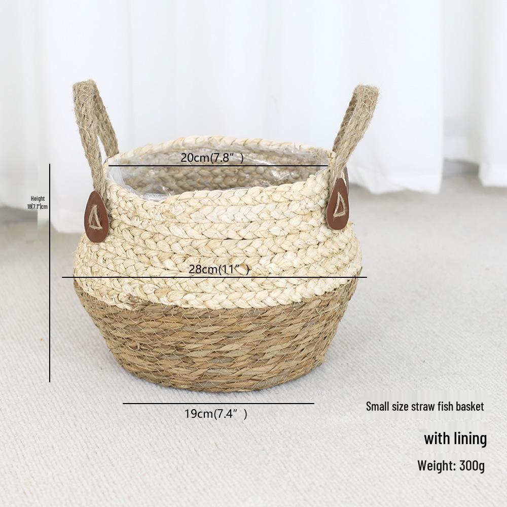 Rattan Woven Flower Basket: Hand-Held Green Plant & Flower Pot, Living Room Decoration & Storage Solution.