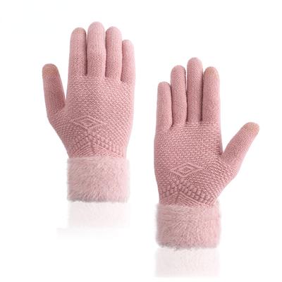 Winter Women Knitted Gloves Touch Screen Plush Inside Keep Warm Full Finger Soft Outdoor Female Gloves