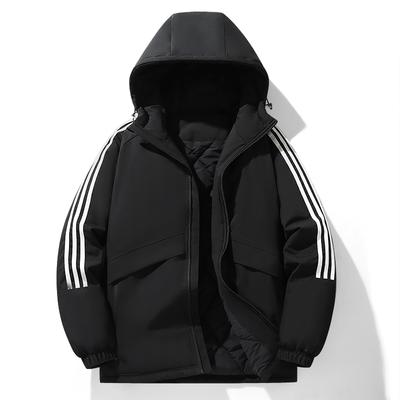 Three Bar Hooded Cotton Jacket Men's Bread Jacket Men's Cotton Jacket Windproof Autumn and Winter