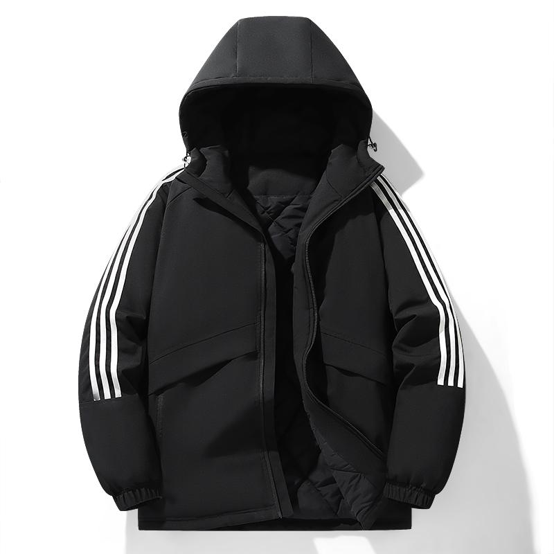 

Three Bar Hooded Cotton Jacket Men s Bread Jacket Men s Cotton Jacket Windproof Autumn and Winter L чёрный