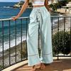 High Waist Loose Fit Wide Leg Pants with Hollow Out Detailing and Drawstring Waistband for Casual Relaxed Style