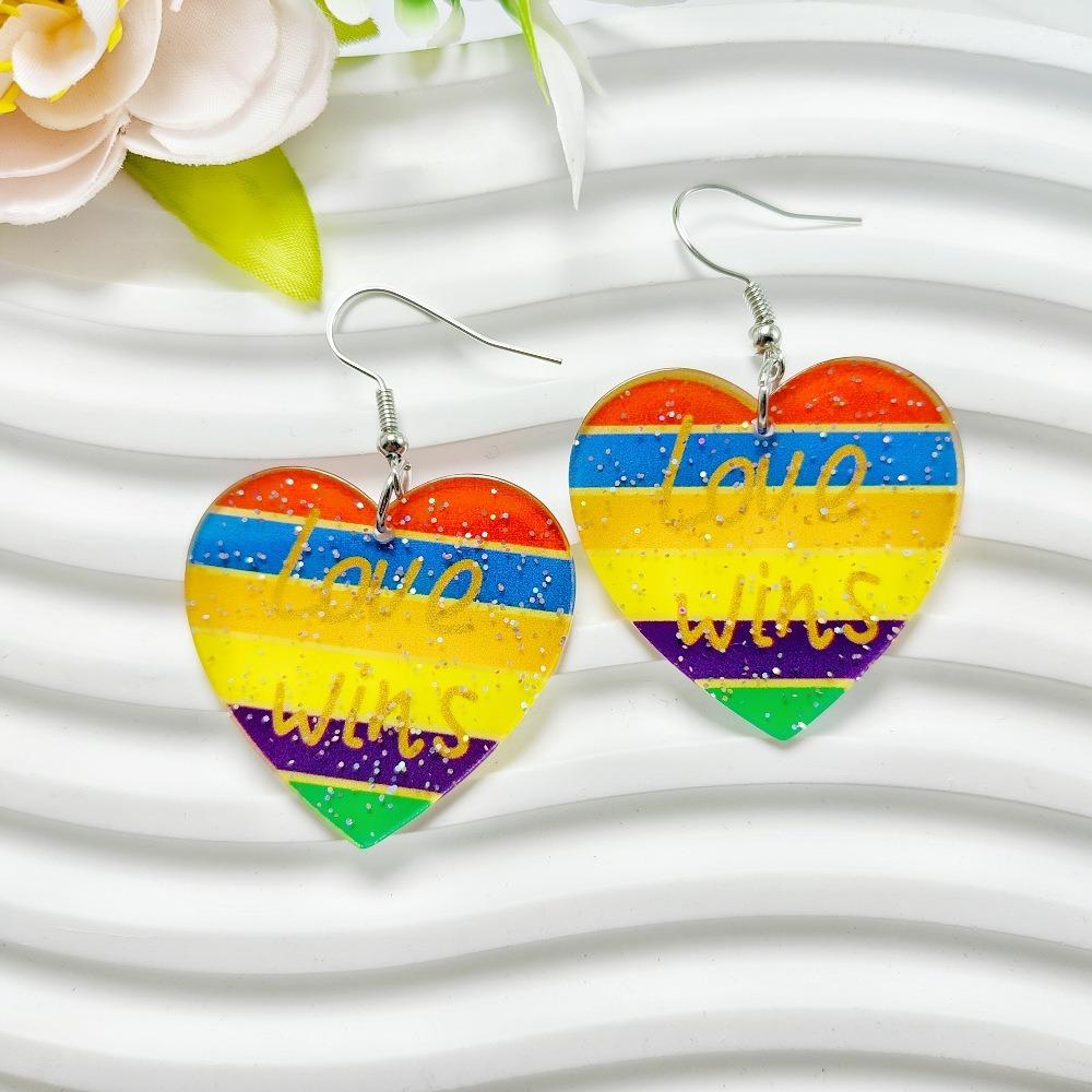 10pcs Love Heart Pride Month Pendant Beads One Side Printing DIY Jewelry Accessory  DIY Earrings