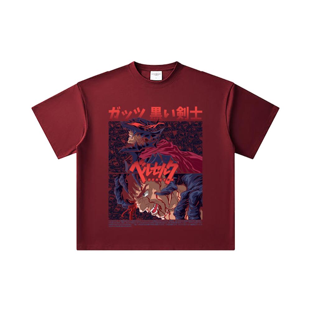 260 GSM Double Yarn 32 Count 100% Cotton Berserk V5 Print Unisex Heavy Cotton T Shirt