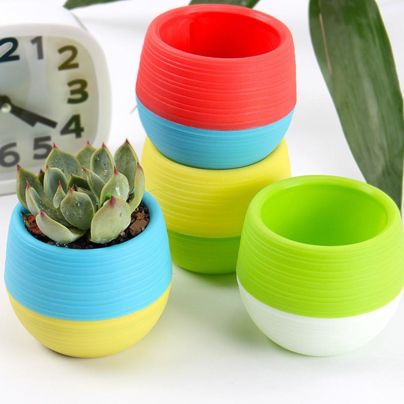 5PCS Mini Flower Pots Candy Colour Round Plastic Plant Pot with Drainage Holes Succulents Pot Garden Home Office Decoration ZYF