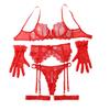 European and American sexy three-point erotic underwear, passionate pajamas, uniform seductive lace red bra set