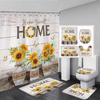 Tulip Flower Basket Rustic Wood Panel Shower Curtain And Rug Bathroom Set Home Washable Hanging Curtain Bath Mats Bathroom Decor
