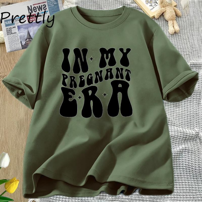 

Футболка In My Pregnant Era с забавной надписью «Mama Mom» Футболка из хлопка с коротким рукавом и буквенным принтом Повседневная футболка Harajuku с круглым вырезом большого размера L