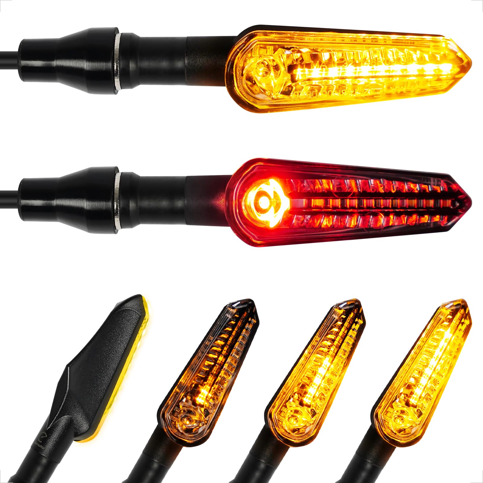 

evermotor Motorcycle LED Turn Flowing Turn E32 12V High Amber Red Set of 2 Signals, Signals, Certified, Universal, Brightness, + Light, Waterproof,
