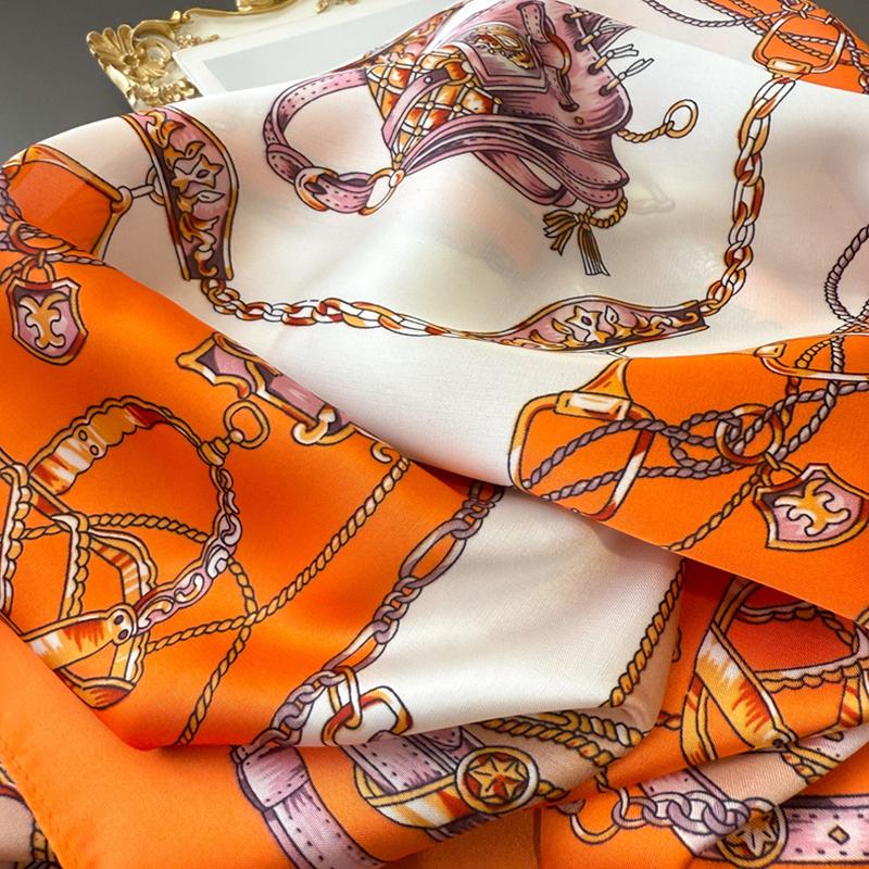 Luxury Print Silk Square Scarf Women Spring Neck Tie Shawl Wraps Female 70Cm Hair Hand Wrist Headkercheif Hijab Bandana