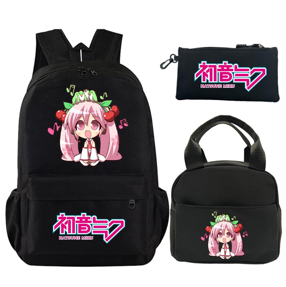 3Pcs/set Anime Hatsune Miku Printed Backpack with Shoulder Bag Pencil Case for Teenager Student Boy Girl Schoolbag Large Capacity Waterproof Bookbag