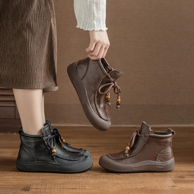 New Thick-soled Ankle Boots, Retro Fleece Plus-size Warm Women's Boots and Shoes
