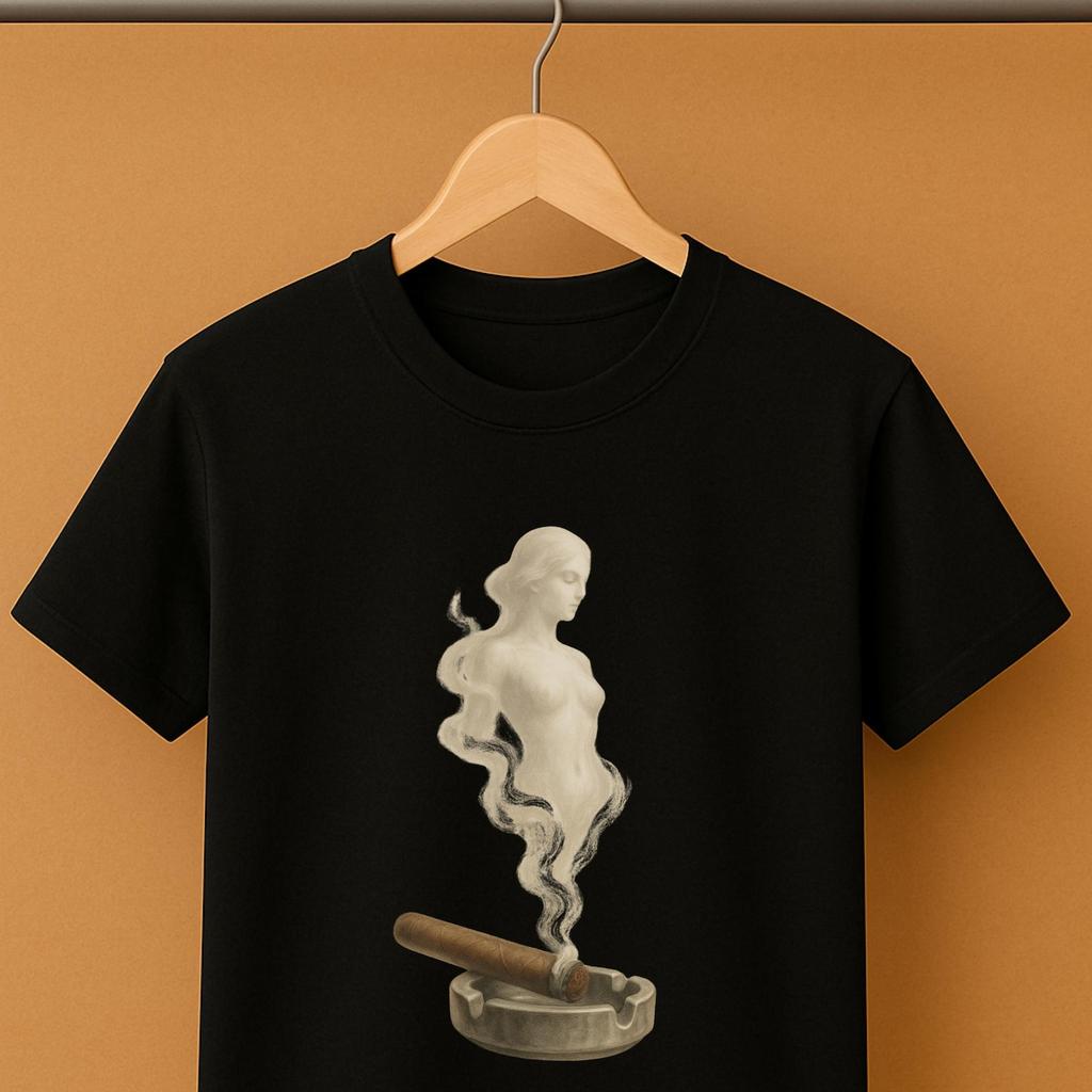 Vintage Smoke Woman Graphic T-Shirt - Surreal Cigar Art Tee, Retro Fantasy Aesthetic for Dreamy Artistic Souls, Unisex Softstyle Tee