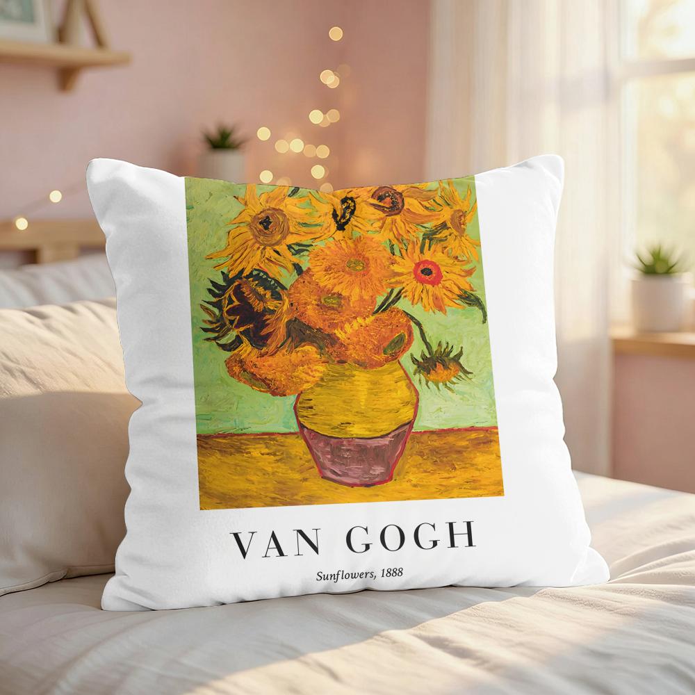 Vincent Van Gogh Nordic Art Cushion Cover Silky Short Plush Invisible Zipper Dustproof Sofa Pillow Case For Home Decor